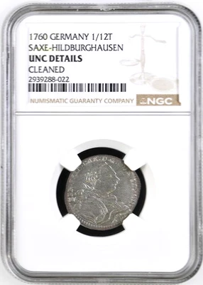 1760 German States Saxe-Hildburghausen 1/12 Thaler, NGC UNC, KM-32, Germany - Image 1 of 2