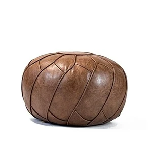 Faux Leather Pouf Unstuffed Ottoman Moroccan Footstool, Floor 23x11 Mocha - Picture 1 of 8