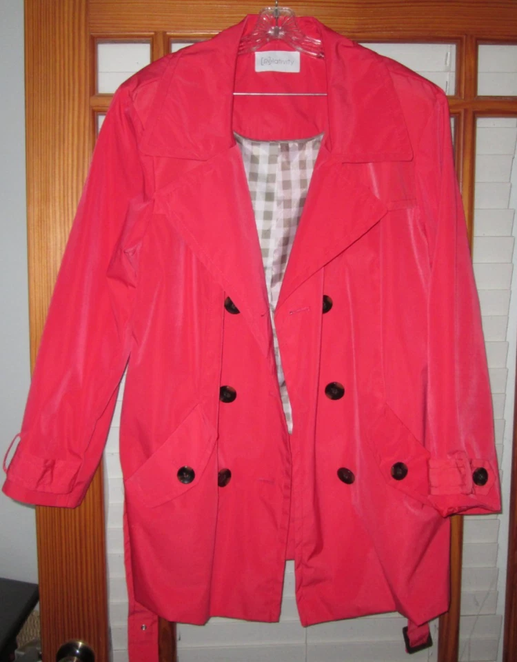 Relativity Double Breasted Raincoat Women's 2X Lined Coral Belt - Image 1 of 4