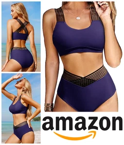 Womens Bikini Set Size XL Racer Removable Padding Non Wired Mid Rise Mesh Purple - Picture 1 of 6