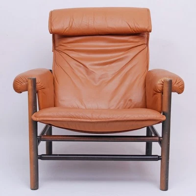 Sillón de cuero vintage 1978 marrón coñac modelo Birka Noboru Nakamura para IKEA Foto 1 de 4