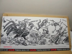 NEU SELTEN SCHWER ZU FINDEN ESPOLON TEQUILA GLÄNZENDE POSTERTAFEL 36" X 18" SKELETTE - Bild 1 von 3