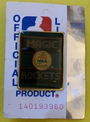 1995 Houston Rockets Orlando Magic Vintage NBA Finals basketball Button pin old - Image 1 of 2