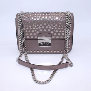 Michael Kors SATCHEL Shoulder Bag Purse Logo Gray Leather Chain Silver Studded - Picture 1 of 12