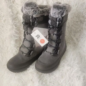 NWT All in Motion Girls Gray Faux Fur Lined Winter Boots Size 1 - Picture 1 of 6