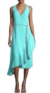 DIANE von FURSTENBERG Midi-Wickelkleid Größe 8 türkis mit orangem Besatz Rüschen - Bild 1 von 11