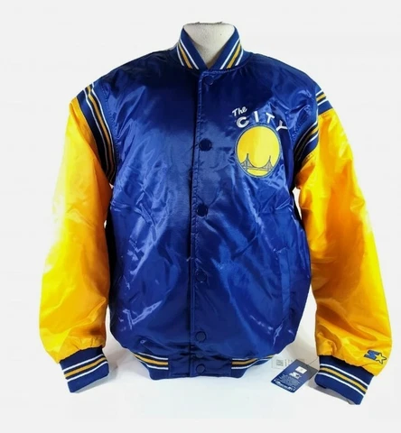 Mens Golden State Warriors The City Snap Button Jacket Starter Blue Yellow Large Cover