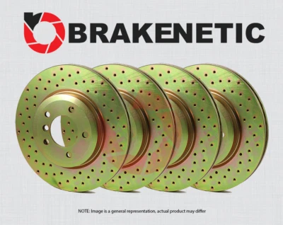 FRONT + REAR BRAKENETIC Sport Cross Drilled Brake Disc Rotors BSR77781 - Image 1 of 2