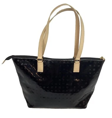 Arcadia Tote Shoulder Bag Genuine Patent Leather Color Black With Beige  - Image 1 of 4