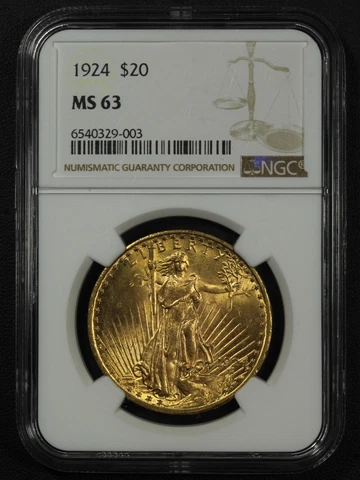 1924 $20 Twenty Dollar St Gaudens Gold Double Eagle NGC MS 63 Cover