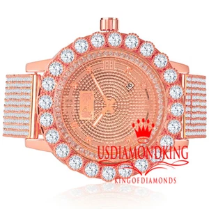 Mens Roman Face Rose Gold Tone Watch Solitaire Custom Band Real Diamond - Picture 1 of 6