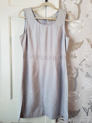LL Bean Gray 100% Linen Sleeveless Dress Sz 12 Reg. Embroidered - Image 1 of 4