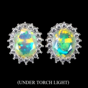 925 Sterling Silver Earrings Oval Fire Opal 9x7mm Natural Gemstone Jewelry - Picture 1 of 9