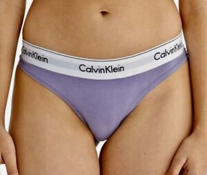 CALVIN KLEIN Modern Cotton Splash of Grape White Thong Panty Womens Sz M 6 F3786