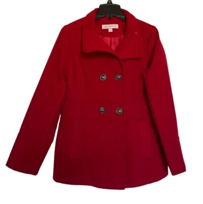 Chaqueta Abrigo Liz Claiborne Para Mujer Rojo Doble Pecho Guisante Talla M Bolsillos Forrados Foto 1 de 4