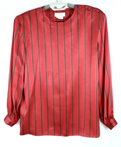 DONCASTER Women's 100% Silk Long Sleeve Blouse Striped Deep Red Brown Size 8 - Imagen 1 de 15