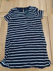 Marineblau-weiß gestreiftes T-Shirt-Kleid nur Größe 8 neu mit Etikett - Bild 1 von 9