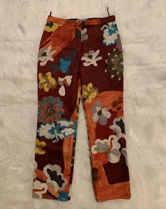 Prada Floral Painted Cropped Trouser Pants Wool Silk Blend Multicolor 40 - Picture 1 of 9