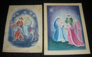 CHRISTMAS Nativity Scene w/ Stas & Wise Men 2pcs 6x8" Greeting Card Art #B6 GG5