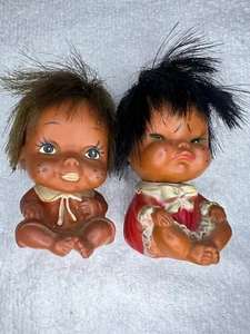 Lot of 2 1960's Moody Cuties Vinyl Rubber  Dolls - Picture 1 of 8