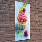 Wand-Bild Kunstdruck aus Hart-Glas Hochformat 50x125 Himbeer Cupcake