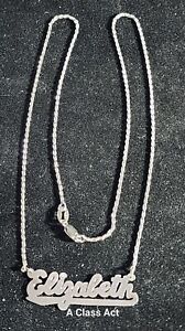 14KT WHITE GOLD 17" ROPE NECKLACE WITH ELIZABETH NAME PLATE See Photos Our T8162