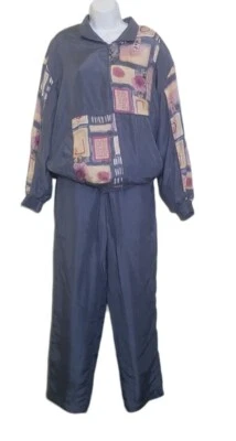 Traje de chándal de colección Hunt Club años 80 90 chaqueta de seda pantalones para mujer azul medio Foto 1 de 4