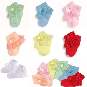 4 Pairs Lace Bow Socks - Infant Short Cotton Footwear Newborn Baby Foot Wears - Picture 1 of 24