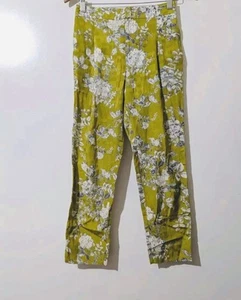 Anthropologie Elevenses Chartreuse Single Pleat Floral Ankle Pants Womens Size 4 - Picture 1 of 15