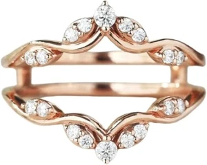 Anillo envolvente doble curvo diamante simulado potenciador de boda enchapado en oro rosa de 14K - Imagen 1 de 5
