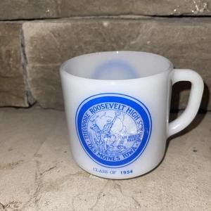 1954 Theodore Roosevelt HS Des Moines Iowa Milk Glass Mug Class of 1954 Vintage - Picture 1 of 5