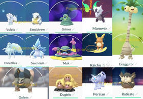 Exeggutor Marowak Raichu Golem Vulpix Sandshew Grimer Ninetales Sandslash Muk