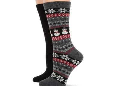 Оттенок женщин один размер подходит большинство праздник снеговик Fair Isle загрузки носки в черном 1008 - Изображение 1 из 4