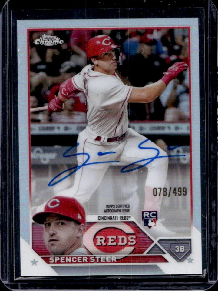 2023 Topps Chrome Spencer Steer Rookie Auto RC Refractor Rookie #78/499 Reds - Image 1 of 2