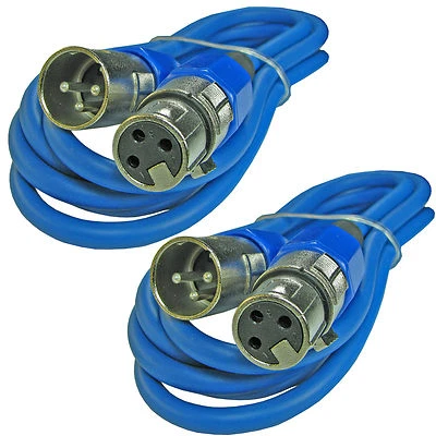 2 BLUE 10 ft foot XLR 3 pin male female shielded mic microphone extension cable - Image 1 of 2