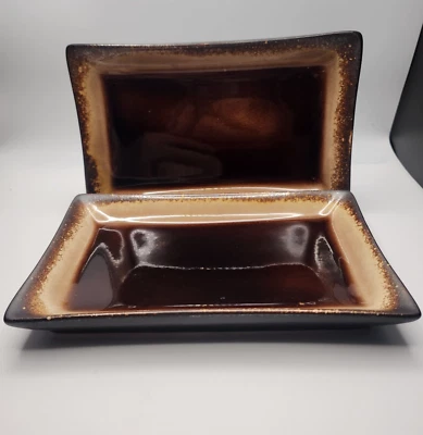 🔥 2 ПИРСА 1 импорт коричневый STONEWARE 5 «x 8» прямоугольник суши тарелка комплект - Изображение 1 из 4