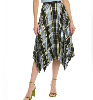 Tory Burch Sunburst Madras Plaid Pleated Skirt 4 Silk S $598 - Image 1 of 4