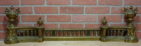 Antique Brass Fireplace Fender beautiful patina ornate 3 pc design adj 28"-46" Cover