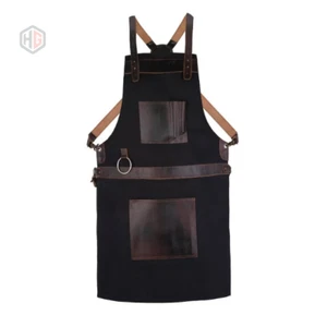 Leather Black Canvas Apron Butcher Apron - Cook Apron - BBQ Apron - Cooking Apro - Picture 1 of 5