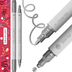 2 Metallic Silver Acrylic Paint Pens Acrylic Paint Markers Dual Tip Fine 1mm ... - Picture 1 of 6