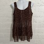 Converse Juniors Tank Top L Brown Floral Sheer Pleated Front AQ2