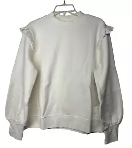 Goodthread Women Heritage Fleece Long Sleeve Ruffle Shoulder Ivory Sweatshirt XL - Picture 1 of 16