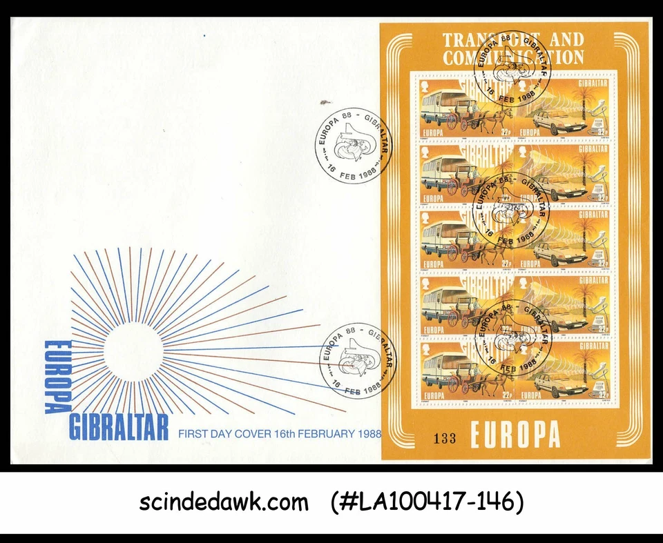 GIBRALTAR - 1988 EUROPA / TRANSPORT & COMMUNICATION - MIN/SHT - FDC - Image 1 of 1