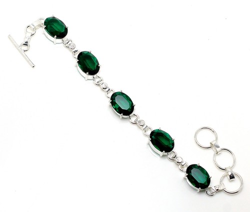 VALENTINO "Bracciale Gioielli Argento Sterling 925 Pietra Preziosa Cromata Diopside Fatto a Mano Taglia 7 8"