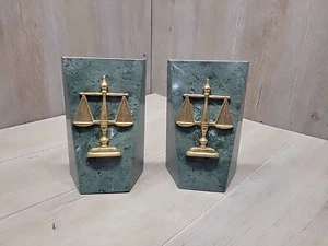 Vintage 8" SCALES OF JUSTICE Bookend Lawyer Judge Law Marble/Brass Paperweight - Picture 1 of 7