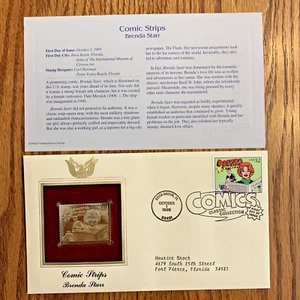 Comic Strips BRENDA STARR (1995 First Day Issue) + 22kt Gold Plate Proof Replica - Picture 1 of 4