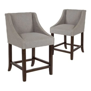 Flash Furniture Carmel 24" Fabric Counter Stool in Light Gray/Walnut (Set of 2) - Picture 1 of 9
