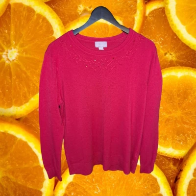 Suéter Laura Scott Rojo Cuello Redondo con Diseño de Gema de Copo de Nieve Talla XL Foto 1 de 4