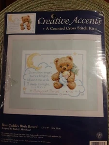 NIP Creative Accents Bear Cuddles Birth Record Cross Stitch Kit Nursery Baby - Picture 1 of 8
