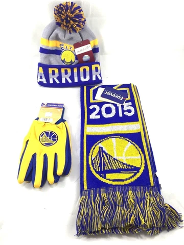 Golden State Warriors Scarf , Utility Gloves,Pom Beanie (3 in 1 )) Cover
